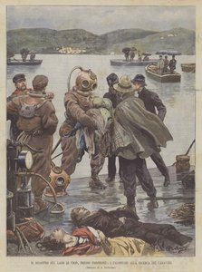 Das Unglück auf dem Vico-See bei Frosinone, Taucher suchen nach den Leichen von Achille Beltrame