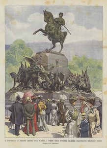 Das Denkmal für Prinz Amedeo, Herzog von Aosta, in Turin, des Bildhauers Calandra, eingeweiht letzten Mittwoch von Achille Beltrame