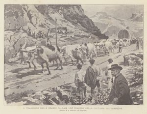 Der Transport der großen Kessel für den Simplontunnel von Achille Beltrame