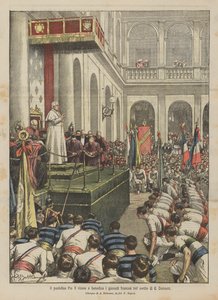 Papst Pius X. empfängt und segnet die französischen Turner im Hof von S. Damaso