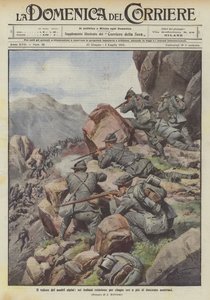 Der Mut unserer Alpenjäger, sechs Italiener widerstehen fünf Stunden lang über zweihundert Österreichern von Achille Beltrame