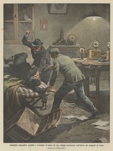 Telegrafenangestellter nachts von zwei maskierten Schurken im Telegrafenamt von Udine überfallen und ermordet