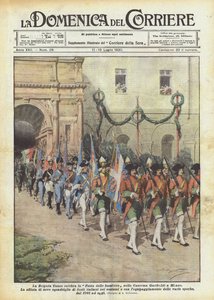Die Brigade Cuneo feiert das Fest der Fahnen in der Kaserne Garibaldi in Mailand von Achille Beltrame