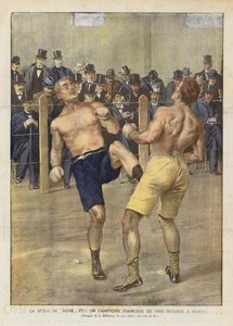 Der Boxkampf zwischen einem französischen und einem englischen Champion in Paris