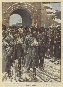 Die Kapitulation von Port Arthur, die russische Garnison ergibt sich mit militärischen Ehren
