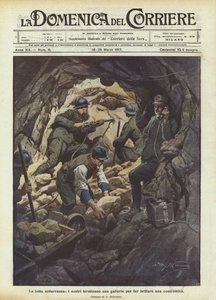 Der unterirdische Kampf, unsere Truppen beenden einen Tunnel, um eine Gegenmine zu zünden von Achille Beltrame