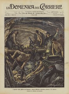 Die Eröffnung des Simplontunnels, Durchbruch der letzten Trennwand am 24. Februar von Achille Beltrame