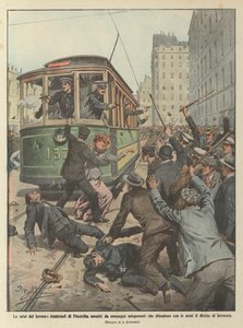 Die Arbeitskrisen, Straßenbahnfahrer in Philadelphia von streikenden Kollegen angegriffen