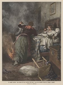 Die heldenhaften Mütter, eine Frau, die sich selbst verbrennt, um ihre beiden Kinder vor dem Feuer zu retten und stirbt