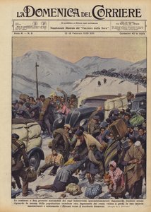 Die prunkvollen und gut geschützten Autos der bolschewistischen Führer, schändlich auf der Flucht von Achille Beltrame