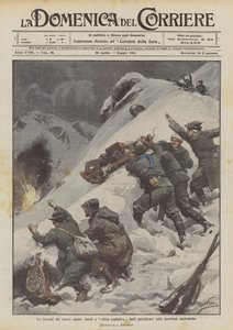 Die Einfälle unserer Alpini, explosive Fässer und Schlitten, die auf die österreichischen Stellungen geworfen werden von Achille Beltrame