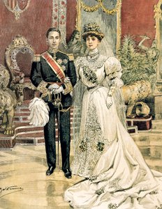 Hochzeit von König Alfons XIII. von Spanien und Prinzessin Ena von Battenberg, aus La Domenica del Corriere, 3. Juni von Achille Beltrame