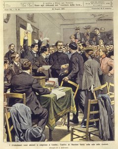 Maxim Gorkys Ankunft bei einem Treffen russischer Revolutionäre in London, 26. Mai von Achille Beltrame