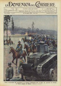 Anlässlich des Geburtstags von Viktor Emanuel III. hat der Duce die Streitkräfte von Rom inspiziert von Achille Beltrame