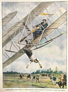 Orville Wright und Leutnant Seliridge stürzen mit Doppeldecker aus dreißig Metern, USA (Illustration) von Achille Beltrame