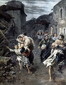 Panik in Reggio Calabria nach dem Erdbeben von 1908. Illustration von Beltrame. 1908
