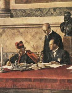 Unterzeichnung des Lateranvertrags zwischen Kardinal P. Gasparri und B. Mussolini