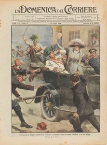 Die Ermordung von Erzherzog Franz Ferdinand von Österreich und seiner Frau in Sarajevo, 28. Juni 1914 von Achille Beltrame