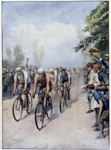 Die italienische Radrundfahrt mit Guerra und Binda - Zeichnung von A. Beltrame, in „La Domenica del Corriere“ vom 1. Februar
