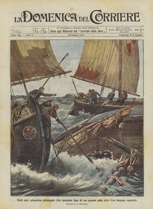 Demütige Helden, wundersame Rettung eines Fischers nach 40 Stunden im Laderaum eines gekenterten Bootes von Achille Beltrame