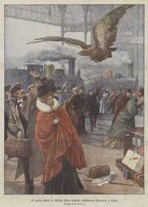 Ein Adler unter dem Dach des Südbahnhofs in Wien