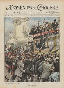 Ein Vorfall am 1. Mai in Paris, ein Russe schießt von einem Omnibus auf die Truppen von Achille Beltrame