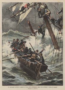 Eine Besatzung gezwungen, eine ganze Nacht auf dem Mast eines gesunkenen Schiffes auf Rettung zu warten von Achille Beltrame