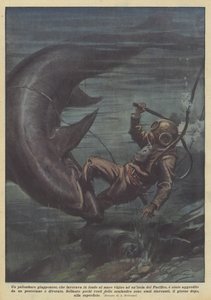 Ein japanischer Taucher, der am Meeresgrund in der Nähe einer Pazifikinsel arbeitete von Achille Beltrame