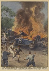 Ein gewaltiges Feuer brach plötzlich unter Schreien der Angst und dem Lärm von Metall auf der Strecke aus?
