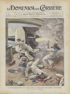 Eine tödliche Explosion durch eine Kanone an Bord des britischen Schlachtschiffs Royal Sovereign vor Missolungi