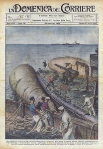Ein gigantisches Unterfangen wird in England versucht, die Bergung der deutschen Kriegsflotte... von Achille Beltrame
