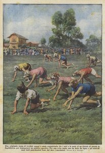 Ein originelles Rennen menschlicher Windhunde wurde unter den Mitgliedern eines Clubs organisiert... von Achille Beltrame