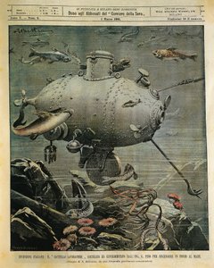 Unterwasserfahrzeug zur Erforschung des Meeresbodens, Illustration von Achille Beltrame