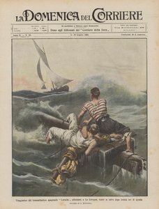 Reisende des gesunkenen spanischen Transatlantikschiffs Larache in La Coruña, nach dreißig Stunden Agonie gerettet