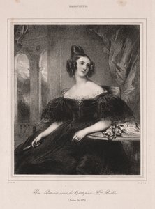 Junge Frau mit einem Fächer, die an einem Tisch sitzt, 1835