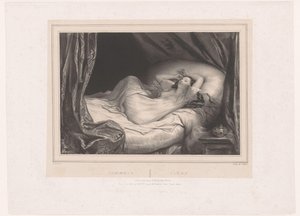 Mädchen schlafend auf einem Bett von Achille Devéria
