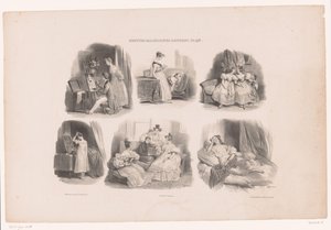 Sechs Darstellungen von jungen Frauen in einem Interieur von Achille Devéria
