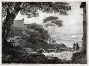 Lago Albano (Gravur um 1820) von Achille Etna Michallon
