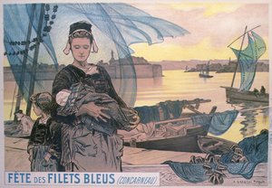 Plakat, das das Festival der Blauen Fischernetze in Concarneau, Bretagne, darstellt