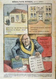 Karikatur über den Gegensatz zwischen Laizistischer und Privater Bildung - von Achile Lemot (1846-1909), in „Le Pelerin“