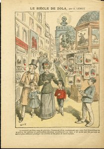 Illustration von Achille Lemot (1846-1909) in Le Pelerin, 03/05/08 - Das Jahrhundert von Zola - Religion Glaube, Familie, Pornografie, Zeitungskioske, Katholizismus, Rue Gasse - Zola Emile