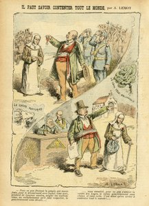 Illustration von Achille Lemot (1846-1909) in Le Pèlerin, 03/09/05 - Man muss wissen, wie man alle zufriedenstellt - Antiklerikalismus, Antimasonismus Freimaurerei, Religion Glaube, Medaille, Bloc des Gauches, Katholizismus - Vertreibungen von Geistlichen, von Achille Lemot