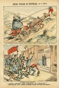Illustration von Achille Lemot (1846-1909) in Le Pelerin, 20/10/07 - Alte und neue Dinge - Elysee, Sozialismus, Ministerium - Jaurès Jean, Esel - Portfolio von Achille Lemot