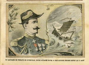 Illustration von Achille Lemot (1846-1909) in Le Pelerin, 25/09/04 - Der Kapitän der Fregatte von Cuverville, unser Marineattaché in Port-Arthur, seit dem 17. August verschwunden - Armee, Marine, Nautik, Port-Arthur, Schiffbruch - De Cuverville