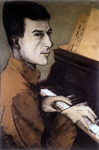 Porträt von Maurice Ravel am Klavier - Lithografie von Ouvré von Achille Ouvré