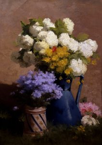 Sommerblumen mit Hortensien von Achille Theodore Cesbron