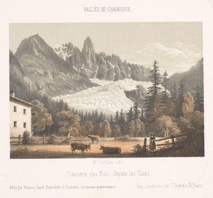 Blick auf Chamonix und den Mont Blanc von Norden (Erinnerung an Chamonix-Mont-Blanc, Museum du Mont-Blanc) von Ad. Cuvillier