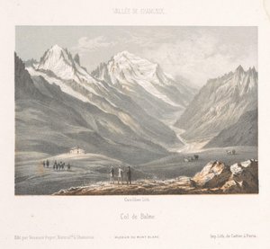 Ansicht des Dorfes Les Planards auf dem Weg nach Montenvers von Ad. Cuvillier