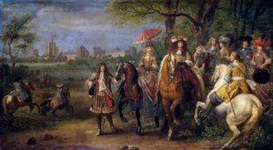 Schloss Vincennes mit Ludwig XIV. und Marie Therese mit ihrem Hofstaat