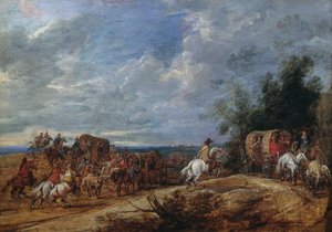 Räuber greifen einen Zug von Kutschen an von Adam Frans van der Meulen